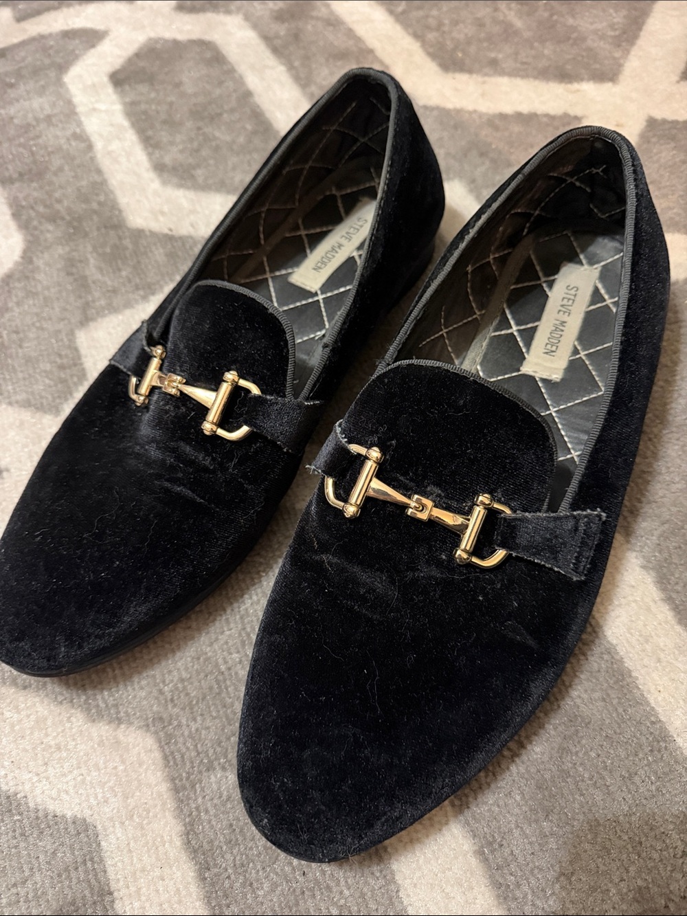 Steve Madden Black Velvet Horse Bit Loafers Sz 11